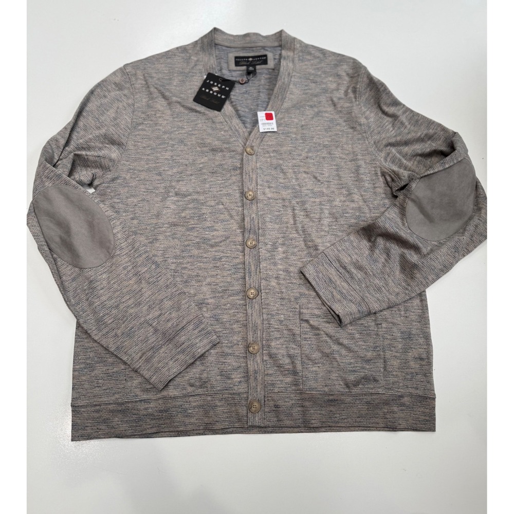 Joseph Abboud Black Label Gray Space Dye Cardigan Sweater Elbow Patches XL NWT